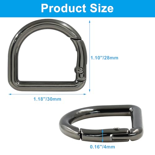 Metal Spring D Ring Carabiner Clip - 0.87 Inch, Black