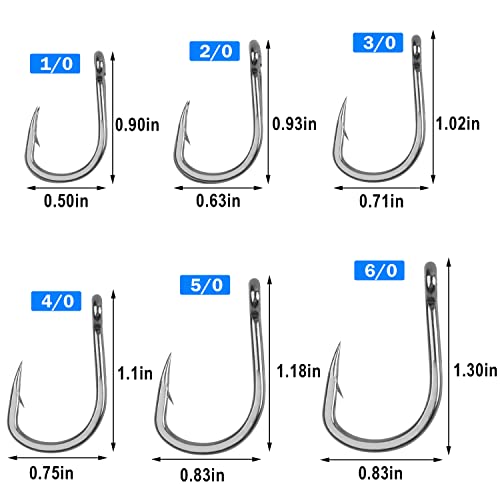 Saltwater Circle J Hooks for Tuna - 2/0, 20pcs Live Bait Hooks