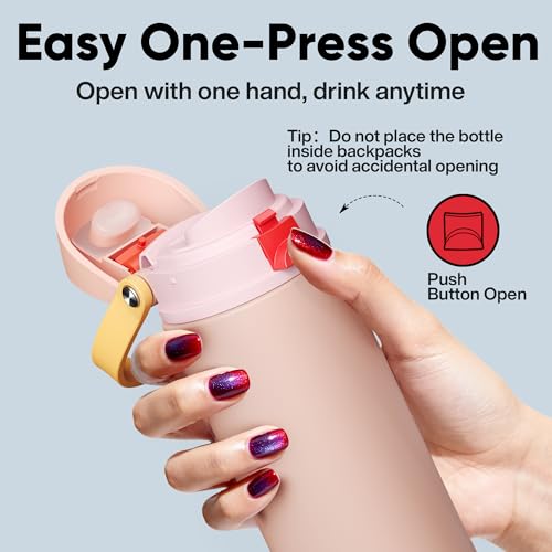 ENCOOL 24 oz Insulated Stainless Steel Water Bottle with Straw & Leak-Proof Lid - Pink Daisy-Red