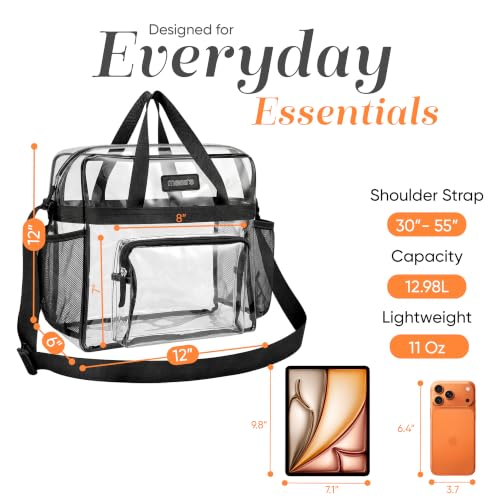 Clear Tote Bag - Stadium Approved with Mesh Pockets & Zippered Top