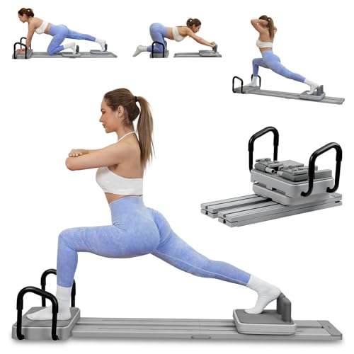 Pilates Reformer with Extended Track - 5-in-1 Home Fitness Machine - Gray