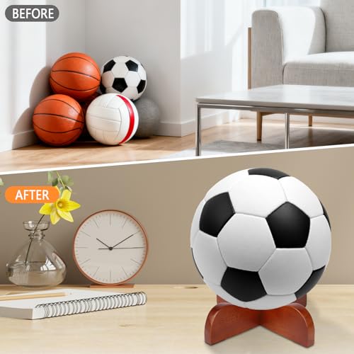 Wooden Ball Display Stand - 2-Pack Solid Wood Holder for Sports Balls - Brown / 7.7"