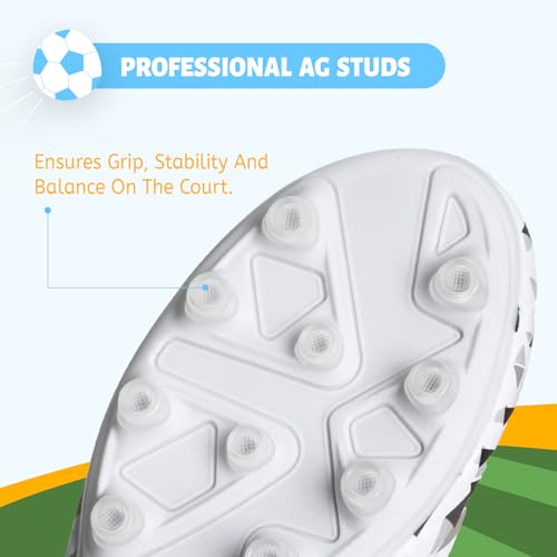 ZVC Kids Soccer Cleats Boys Girls Youth Football Shoes White 2 Little Kid