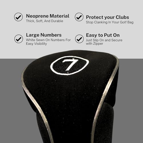 PGC Black Golf Zipper Head Cover for Fairway Woods - Neoprene Protective Cover