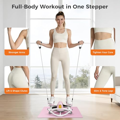 Rock Stepper with Resistance Bands & Non-Slip Mat - Pink
