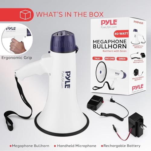 40W Bullhorn Megaphone Speaker - 1,000-Yard Range, Rechargeable, Lightweight