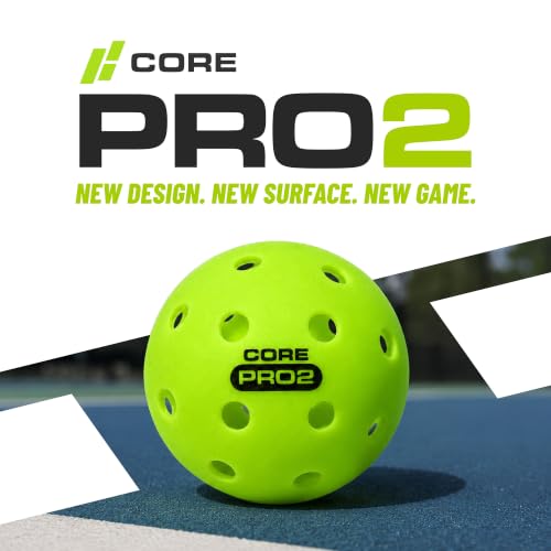 CORE PRO2 Outdoor Pickleball Balls 12 Pack - Textured Lime Green, 40-Hole Design, Crack-Resistant for Hard Courts