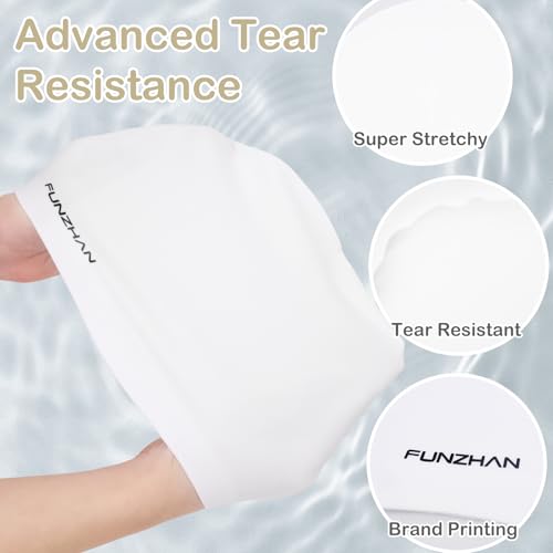 Silicone Swim Cap - Waterproof Non-Slip for Long & Short Hair - White, Large