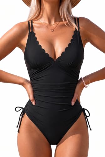Daci Women's Black Large Ruched Tummy Control One-Piece Swimsuit