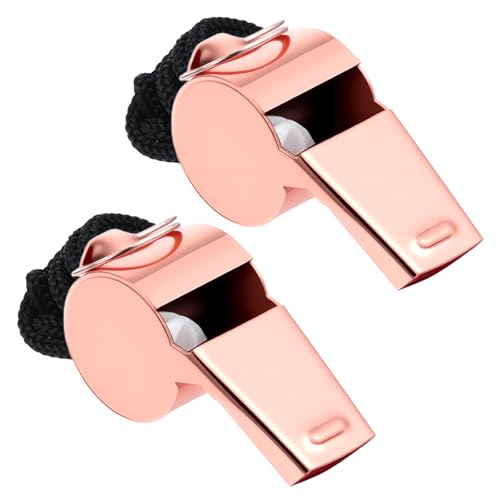 Rose Gold Stainless Steel Whistle with Lanyard - 2 Pack