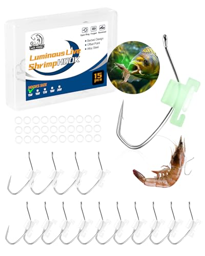 Luminous Live Shrimp Fishing Hooks - Alloy Steel, Size 15# - Silver