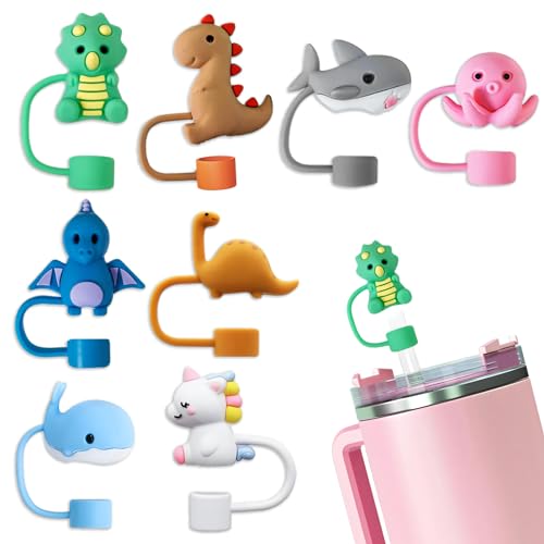 Animal Straw Covers for Stanley Cups - 8 Pcs Dinosaur Set