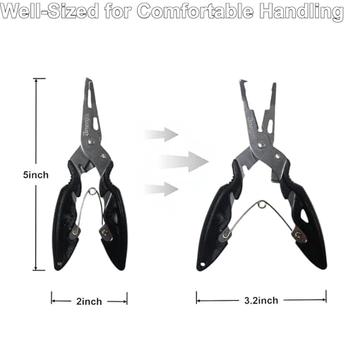5-Inch Fishing Pliers Multitool with Hook Remover, Line Cutter & Safety Lanyard