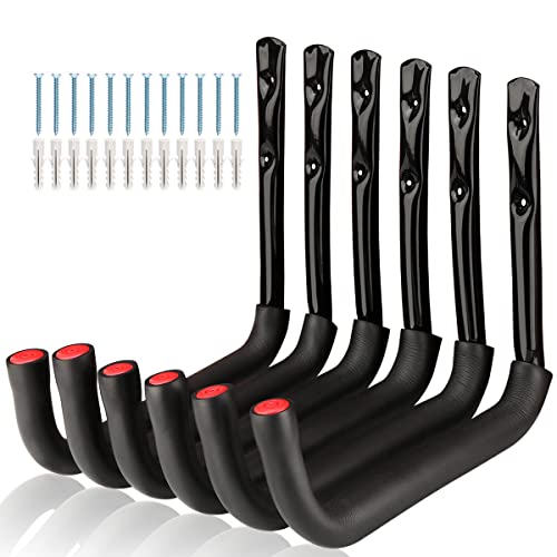 Garage Storage Ladders Hooks, 6 Pack Heavy Duty Utility Hanger, 9.8IN Wall Mount Rack Safely Holds 50 Pounds