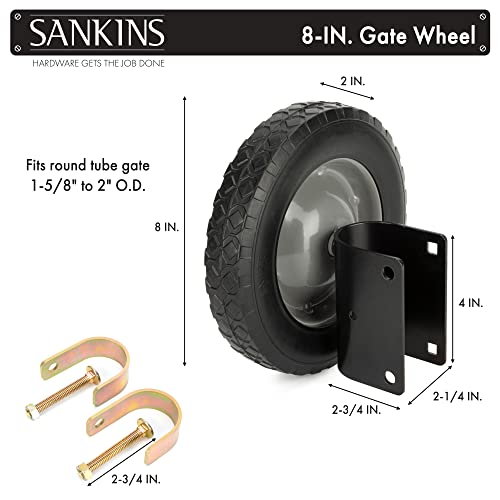 Gate Wheel 8" Rubber Gate Caster Heavy Duty Gate Helper Support Wheel Side Mount for Swing Gate Metal Tube Fence Chain Link Gate,Fits 1-5/8" to 2" O.D. Round Tube Gate Frames(1 Pack)
