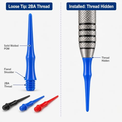 300-Pack 2BA Soft Dart Tips - Durable POM Plastic, 3 Colors