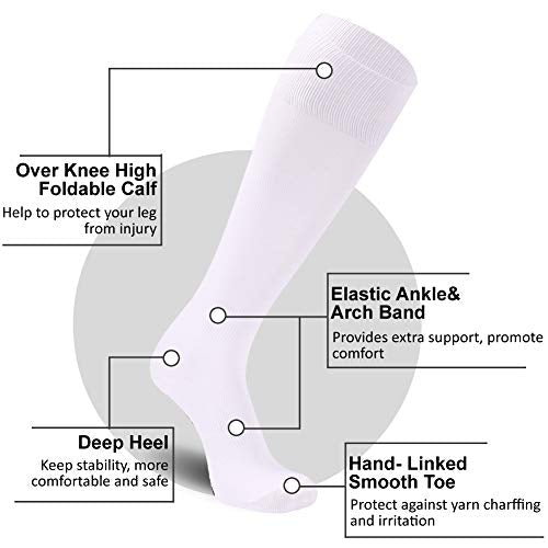 FOOTPLUS Unisex Knee High Baseball Softball Socks Medium White - Sports Halloween Cosplay
