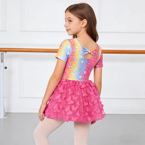 Ballet Leotard for Girls with Skirt - Pink Glitter 4T