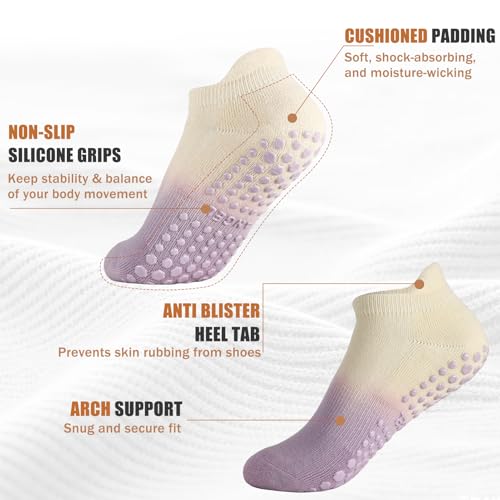 Ombre Non-Slip Pilates Grip Socks for Women - 4 Pairs