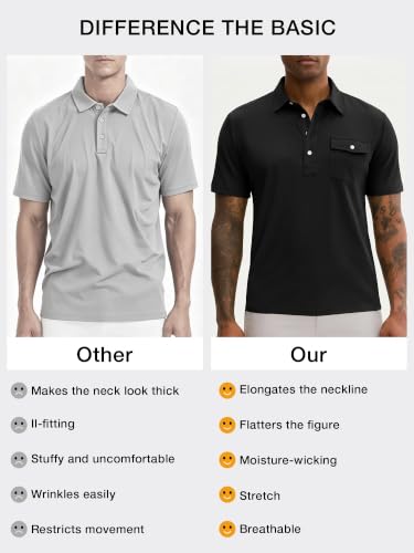 Men's Slim Fit Golf Polo Shirt - Quick Dry, Moisture Wicking, Large Black
