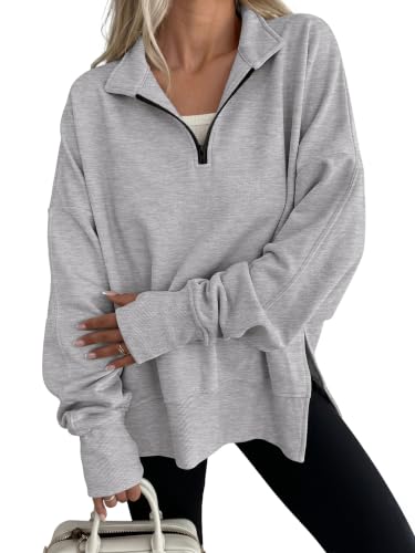 Oversized Quarter Zip Pullover Sweatshirt - Medium Grey