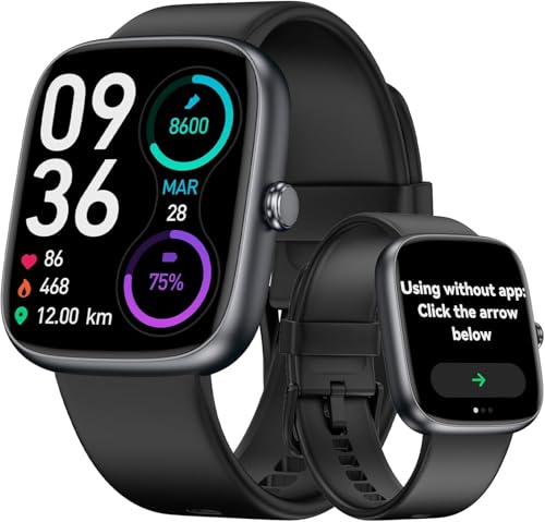 LIVIKEY Senior Pedometer Watch - Standalone Smartwatch Black, No App Needed
