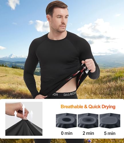 Dalavch Men's Compression Long Sleeve Workout Shirts 1/5 Pack Black White Blue
