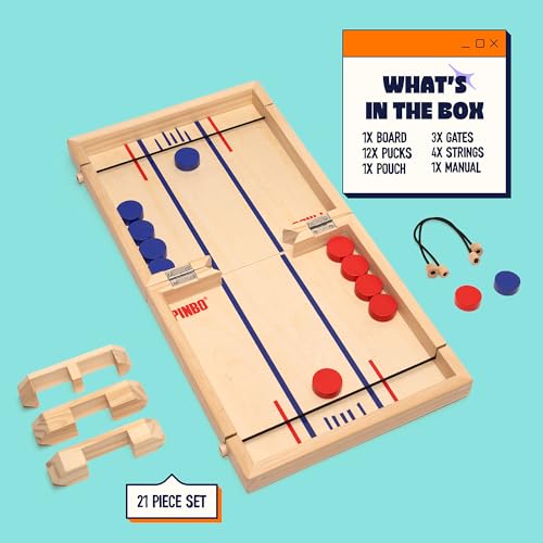 PINBO Sling Puck Game - 18-Inch Foldable Wooden Board, 2-Player Tabletop