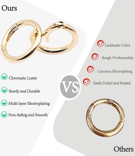 Metal Spring O Rings - 12Pcs Gold Carabiner Clips, 1 Inch & 0.75 Inch