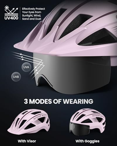 OutdoorMaster Misty Sakura Adult Bike Helmet with LED Light & Magnetic Goggles, Medium