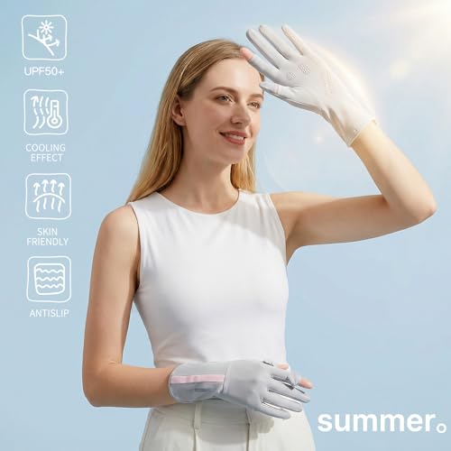 Women's UV Protection Driving Gloves - Touchscreen Full Finger - Platinum Gray