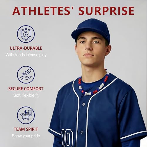 Baseball Rhinestone Bead Necklace and Bracelet Set - Warrior Red/Blue/White