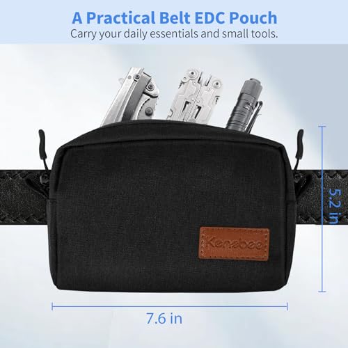 KENOBEE EDC Belt Pouch for Men Women – Black, with YKK Zippers, 2-Inch Belt compatible