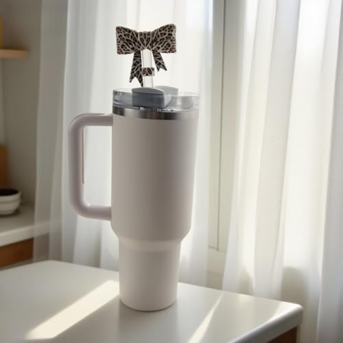 Leopard Print Bow Straw Topper for 10mm Large Straws - Silicone Cover