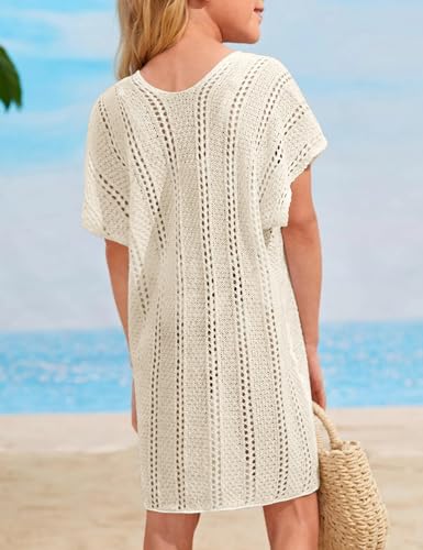 SECRETEYARD Girls Crochet Swim Cover Up - Beige 13-14 Years