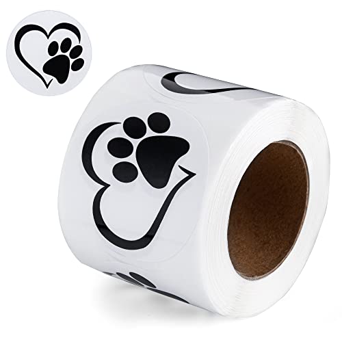 Fundraising For A Cause Paw Print Heart-Shaped Stickers - 1 Roll, 250 Pet Awareness Labels
