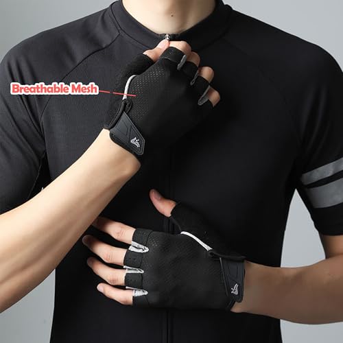 Fingerless Cycling Gloves - Black with Mesh, M Size