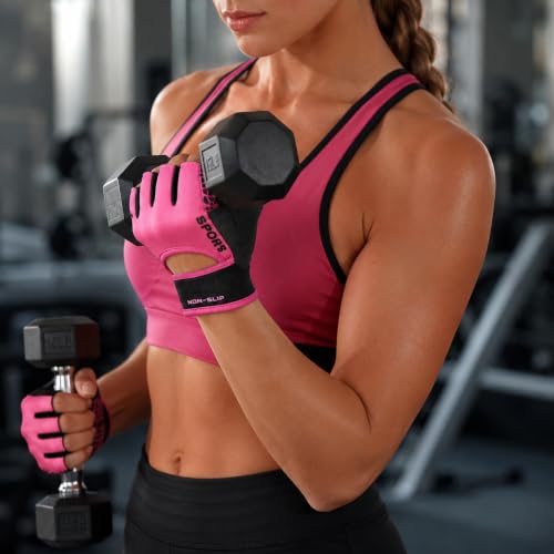 Fingerless Workout Gloves for Men & Women - Medium Pink