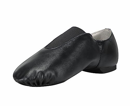 Linodes Unisex PU Leather Slip-on Jazz Shoes for Women & Men, Size 8.5/8, Black