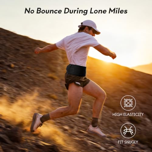 No-Bounce Hydration Running Belt - Black, Medium | 500ml Flask, Zip Pocket