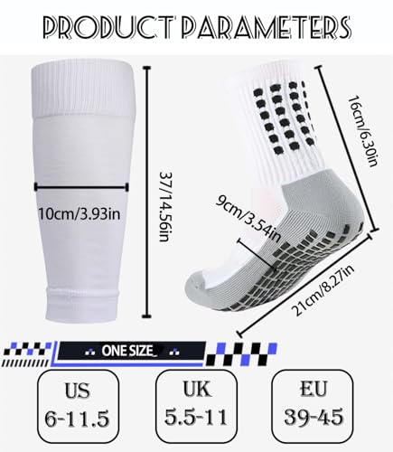 Soccer Grip Socks & Shin Guard Sleeves - Anti-Slip, Black/Red