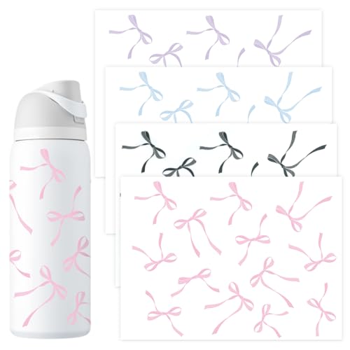 Bow Decals for Owala Bottle - 4 Pcs Transfer Stickers in Blue, Pink, Purple, Black