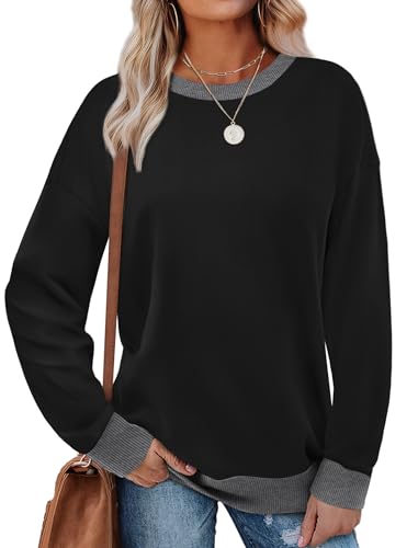Color Block Crewneck Sweatshirt for Women - C-Black, Large
