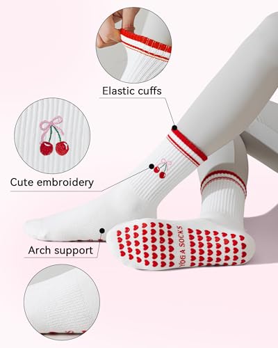 Non-Slip Pilates Grip Socks for Yoga & Barre - One Size / 1 Pair-Cherry