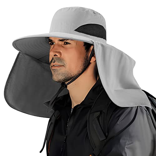 UV Waterproof Fishing Hat - Wide Brim Bucket Hat - Light Grey