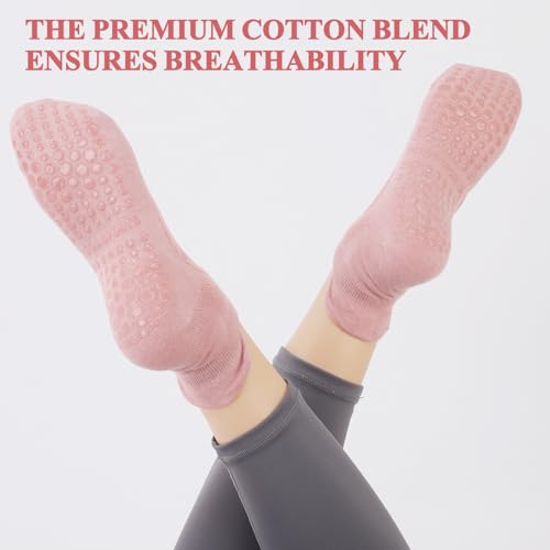 Non-Slip Yoga Socks for Women - 4 Pairs in Beige, Black, Pink, Light Purple