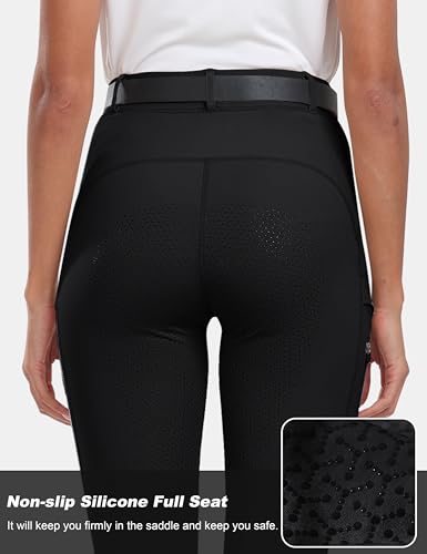 Women's Silicone Full Seat Riding Tights with Zipper Pockets - Medium/Black