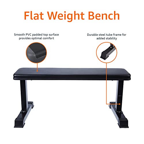Flat Weight Bench for Home Gym - Sturdy Steel Frame, Black