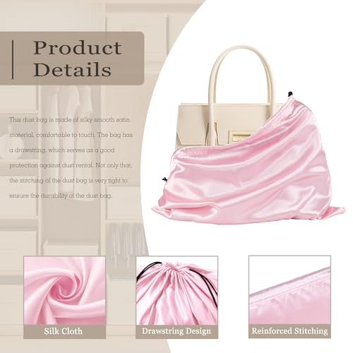 Pink Satin Dust Bags - 3 Pack Drawstring Pouches 19.6x15.7in