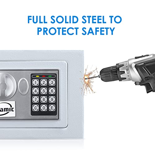 TENAMIC Electronic Digital Security Keypad Lock Box - 0.23 Cubic Feet Mini Safe for Office, Hotel, Home - White